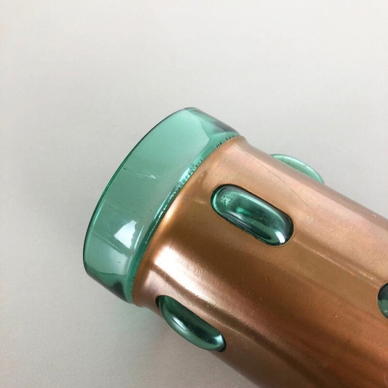 Image 1 of Cylindrical vintage vase in green glass and copper by Nanny Still for Raak,1970