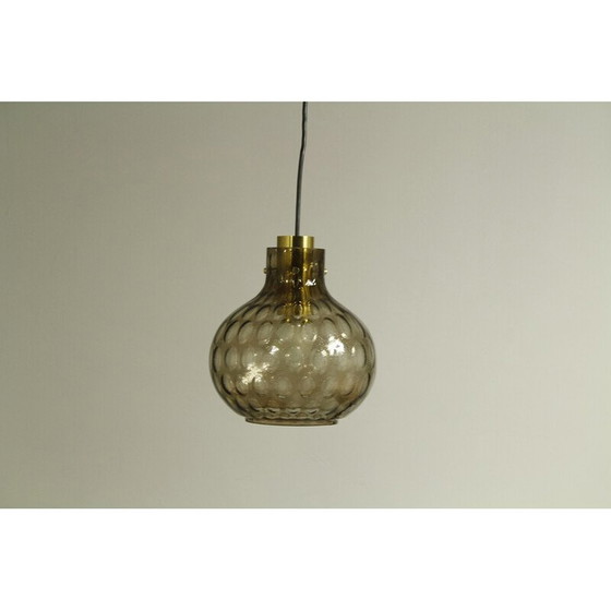 Image 1 of Vintage bubbled glass and brass pendant lamp by Helena Tynell for Limburg, 1960