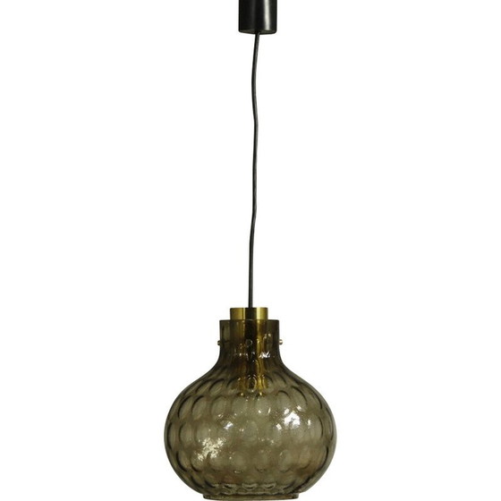 Image 1 of Vintage bubbled glass and brass pendant lamp by Helena Tynell for Limburg, 1960