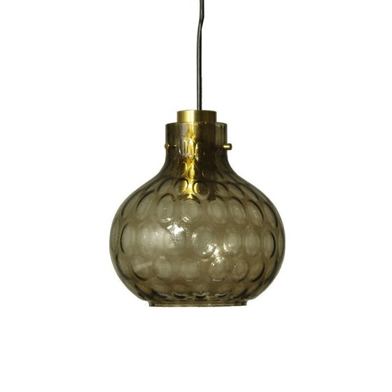 Image 1 of Vintage bubbled glass and brass pendant lamp by Helena Tynell for Limburg, 1960