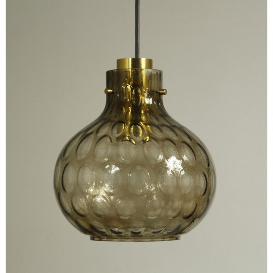 Image 1 of Vintage bubbled glass and brass pendant lamp by Helena Tynell for Limburg, 1960
