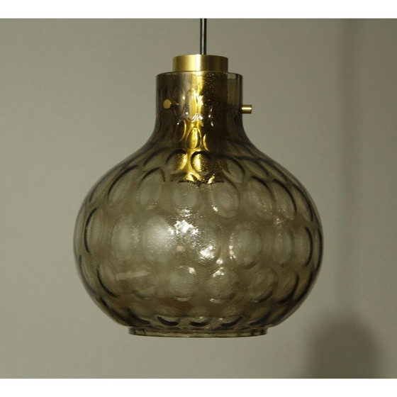 Image 1 of Vintage bubbled glass and brass pendant lamp by Helena Tynell for Limburg, 1960