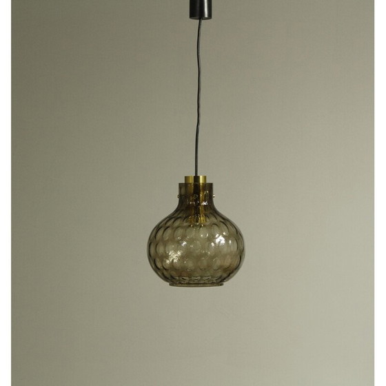 Image 1 of Vintage bubbled glass and brass pendant lamp by Helena Tynell for Limburg, 1960