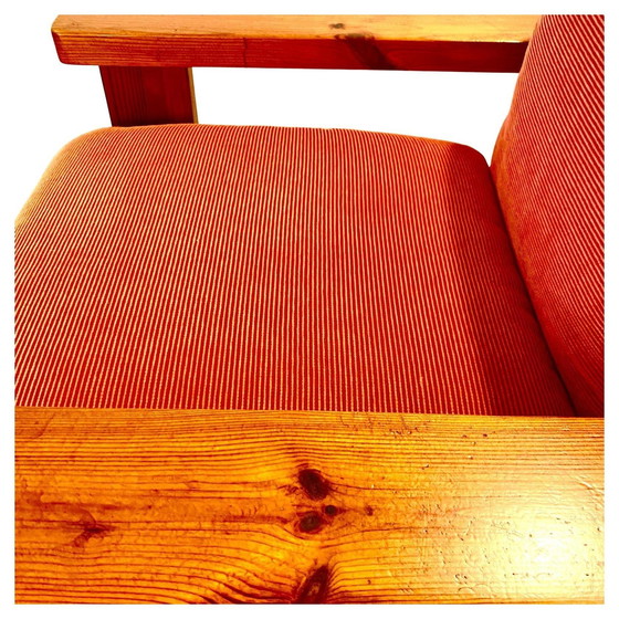 Image 1 of 1X Large Wood And Red Velvet Armchairs, Italy 1970S