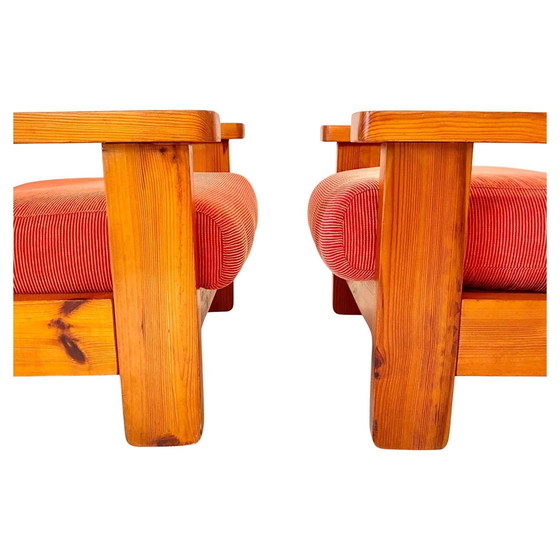 Image 1 of 1X Large Wood And Red Velvet Armchairs, Italy 1970S