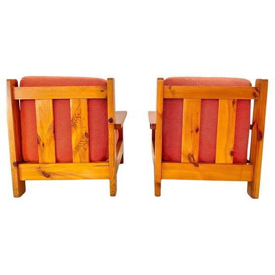 Image 1 of 1X Large Wood And Red Velvet Armchairs, Italy 1970S