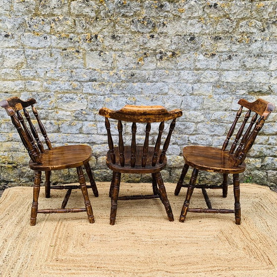Image 1 of Set of 3 vintage pine chairs