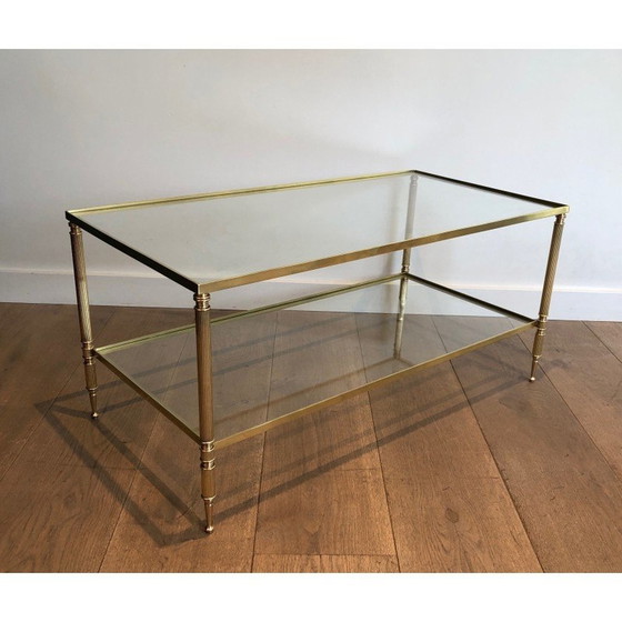 Image 1 of Vintage brass coffee table with double top, France 1940