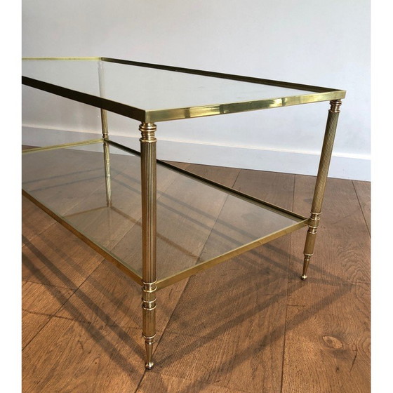 Image 1 of Vintage brass coffee table with double top, France 1940
