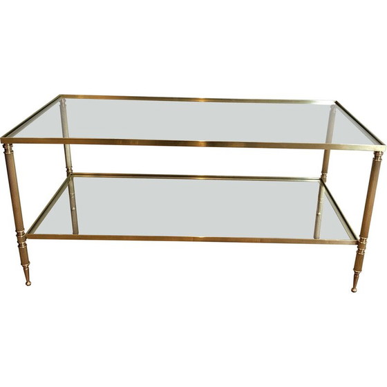 Image 1 of Vintage brass coffee table with double top, France 1940