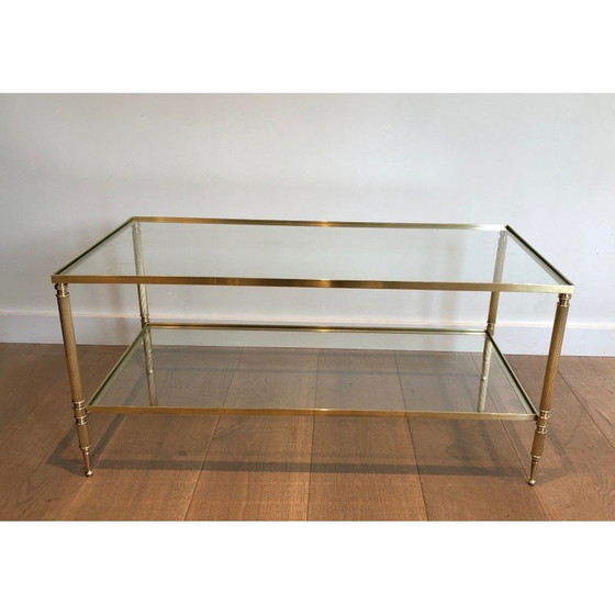 Image 1 of Vintage brass coffee table with double top, France 1940