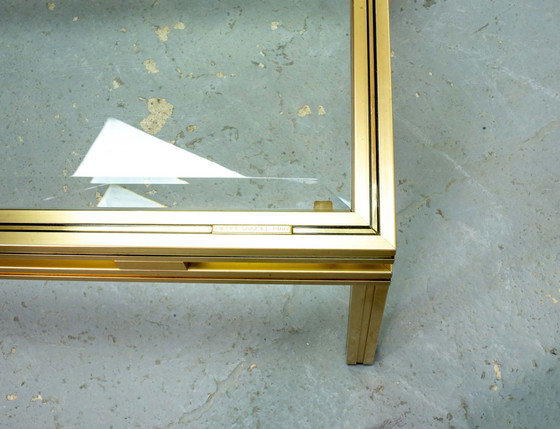 Image 1 of Pierre Vandel Table basse en laiton et aluminium brossé Design Mid Century avec plateau en verre, France, années 1970