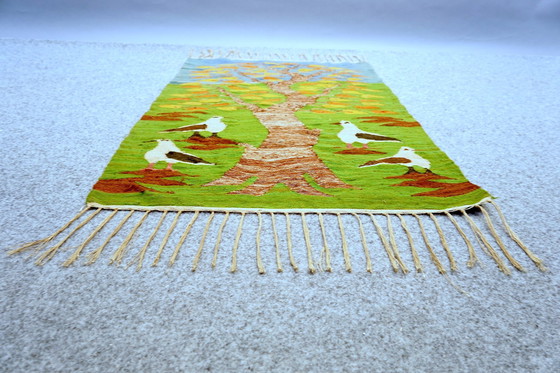 Image 1 of Tapis d'art scandinave avec motif d'oiseaux, années 1970