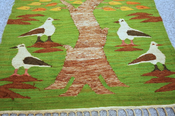 Image 1 of Tapis d'art scandinave avec motif d'oiseaux, années 1970