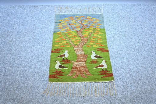 Tapis d'art scandinave avec motif d'oiseaux, années 1970