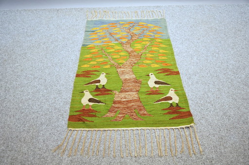 Tapis d'art scandinave avec motif d'oiseaux, années 1970