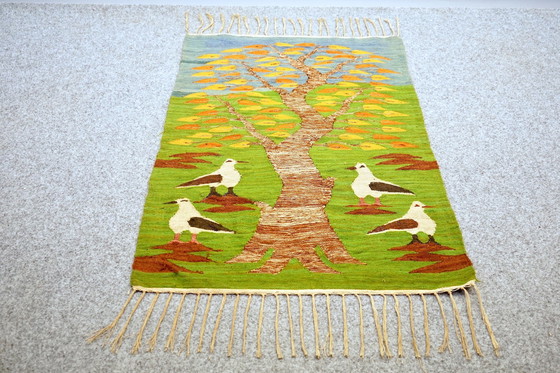 Image 1 of Tapis d'art scandinave avec motif d'oiseaux, années 1970