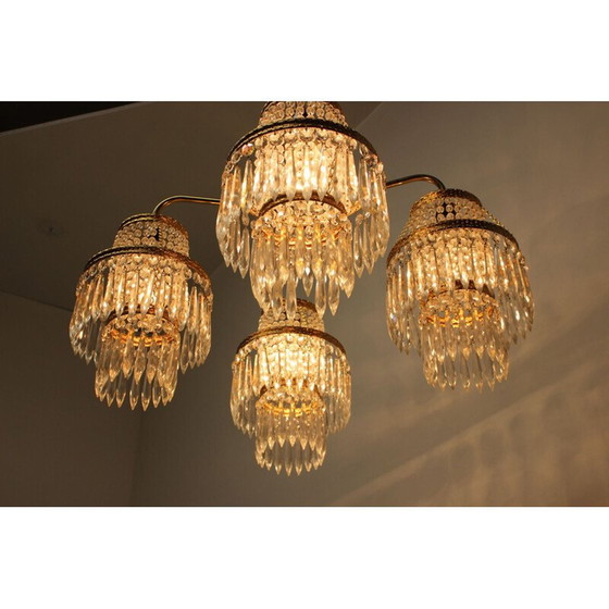 Image 1 of Lampadario vintage in ottone e cristallo di Zeleznobrodské Sklo, Cecoslovacchia 1950