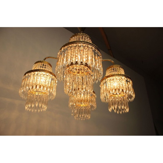 Image 1 of Lampadario vintage in ottone e cristallo di Zeleznobrodské Sklo, Cecoslovacchia 1950