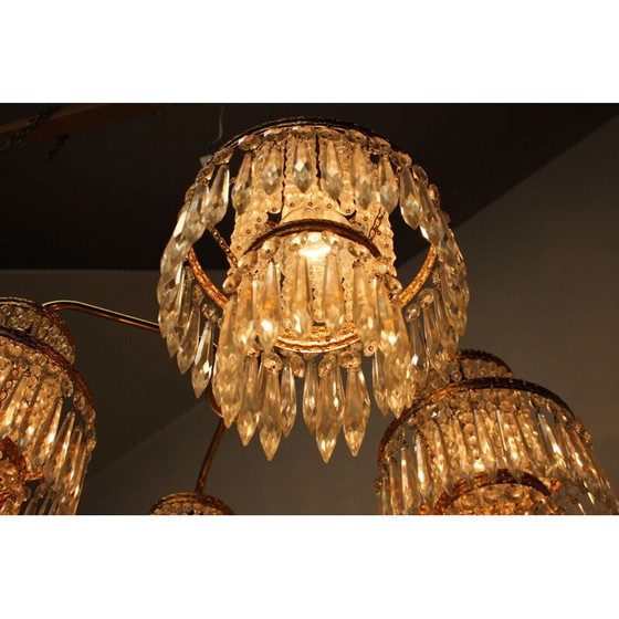 Image 1 of Lampadario vintage in ottone e cristallo di Zeleznobrodské Sklo, Cecoslovacchia 1950