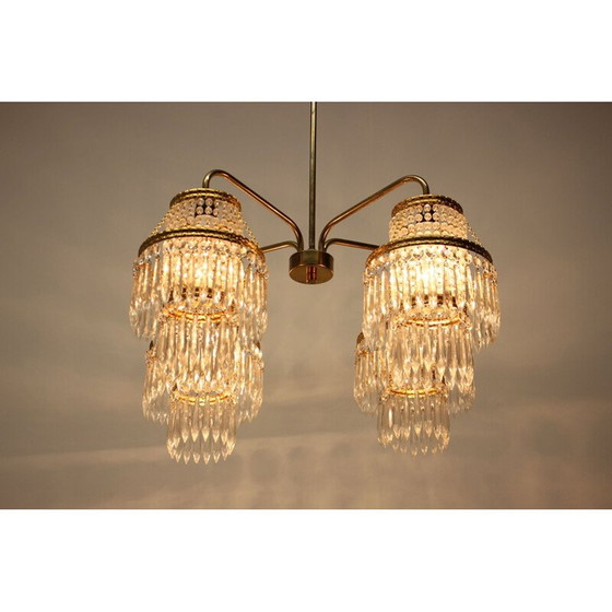 Image 1 of Lampadario vintage in ottone e cristallo di Zeleznobrodské Sklo, Cecoslovacchia 1950