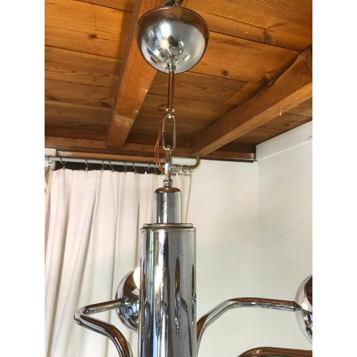 Vintage chrome-plated metal chandelier, 1960