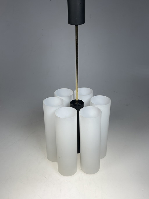 Pendant / Chandelier, Milk Glass Tubes, Germany 1970'S