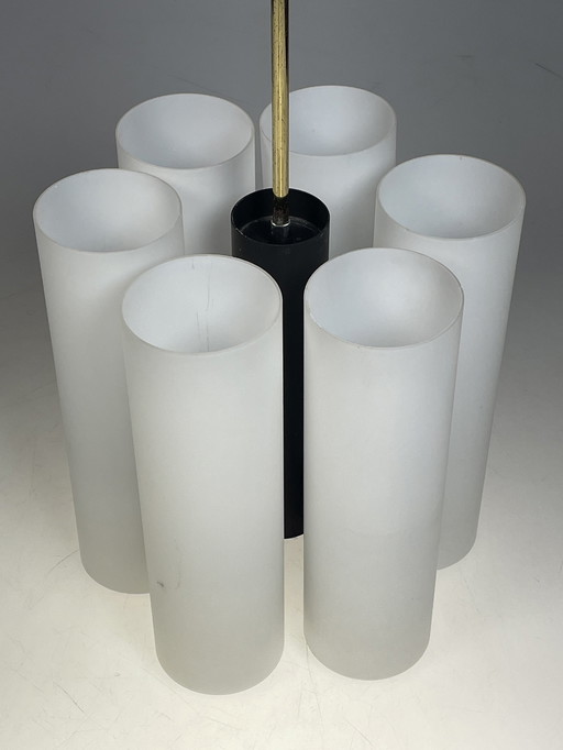 Pendant / Chandelier, Milk Glass Tubes, Germany 1970'S