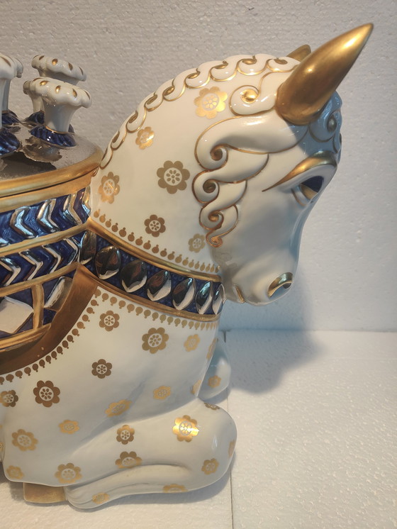 Image 1 of Centro de mesa antiguo Giulia Mangani Caballos de porcelana italiana ¡Pieza única!