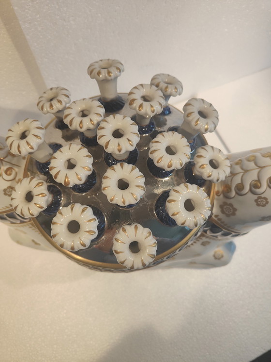 Image 1 of Centro de mesa antiguo Giulia Mangani Caballos de porcelana italiana ¡Pieza única!