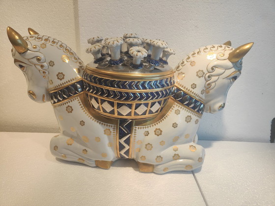 Image 1 of Centro de mesa antiguo Giulia Mangani Caballos de porcelana italiana ¡Pieza única!