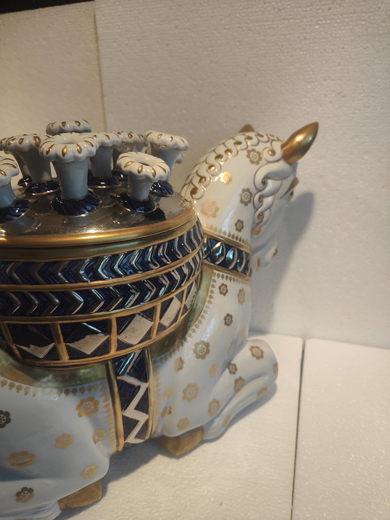 Image 1 of Centro de mesa antiguo Giulia Mangani Caballos de porcelana italiana ¡Pieza única!