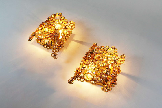 Image 1 of Set of two gorgeous brass & crystal ‘Jewel’ sconces by Palwa