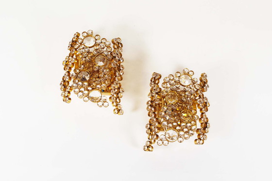 Image 1 of Set of two gorgeous brass & crystal ‘Jewel’ sconces by Palwa