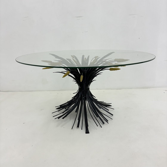 Image 1 of Coffee Table Wheat Sheath Black With Gold , 1970S