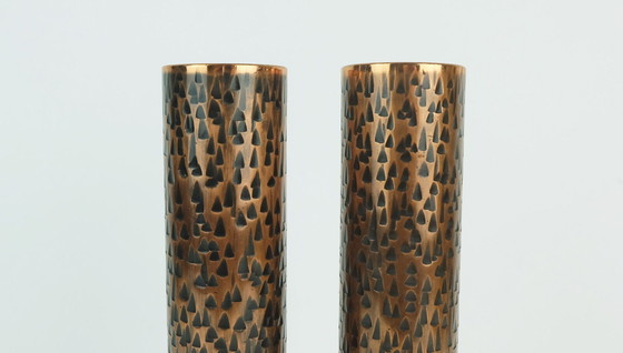 Image 1 of set of 2 footed copper VASES brutalist minimalist design 1960s 