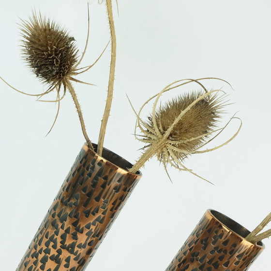 Image 1 of set of 2 footed copper VASES brutalist minimalist design 1960s 