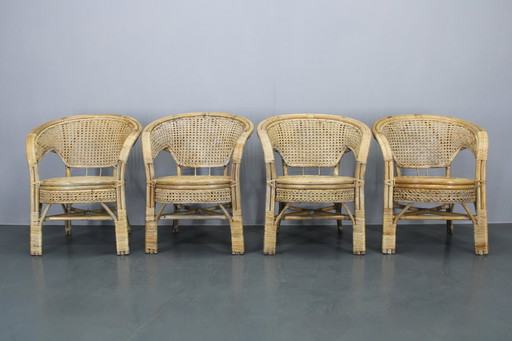 1970S Set Of Four Rattan Chairs, Italy 