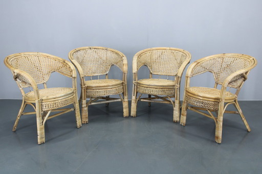 1970S Set Of Four Rattan Chairs, Italy 