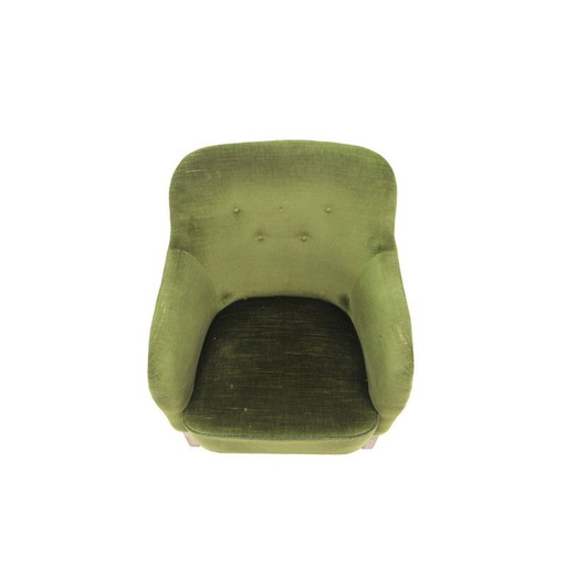 Vintage beech and velvet armchair, Sweden 1950