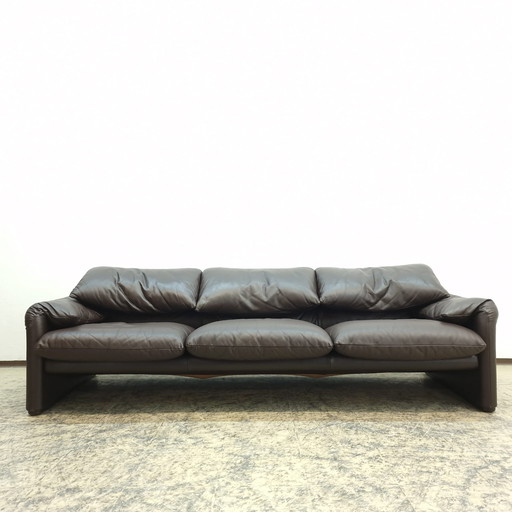 Cassina Maralunga Canapé en cuir design trois places marron Magistretti Couch