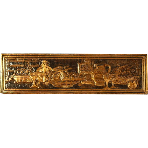 Vintage copper painting representing a still life, 1960