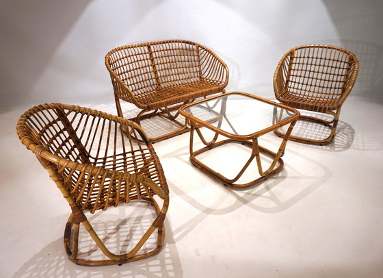 Image 1 of Tito Agnoli Rattan Set For Bonacina, 1960