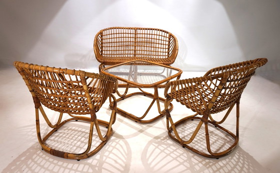 Image 1 of Tito Agnoli Rattan Set For Bonacina, 1960