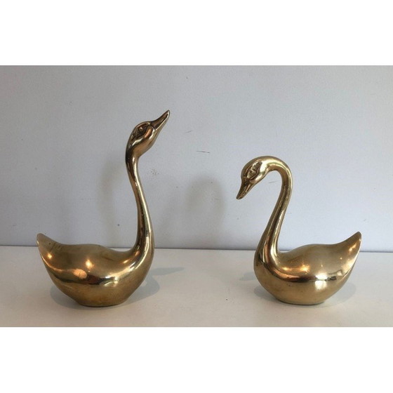 Image 1 of Pair of vintage French brass ducks, 1970s
