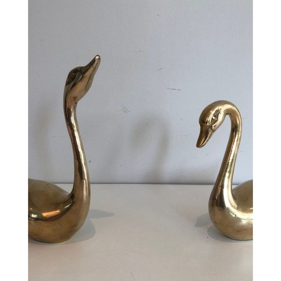 Image 1 of Pair of vintage French brass ducks, 1970s
