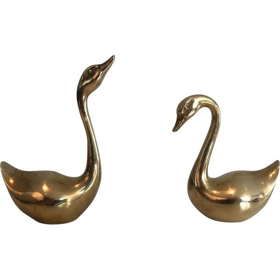 Image 1 of Pair of vintage French brass ducks, 1970s