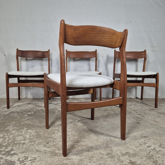 Image 1 of 4 chaises de salle à manger danoises vintage 1960 teck Bouclé 60s