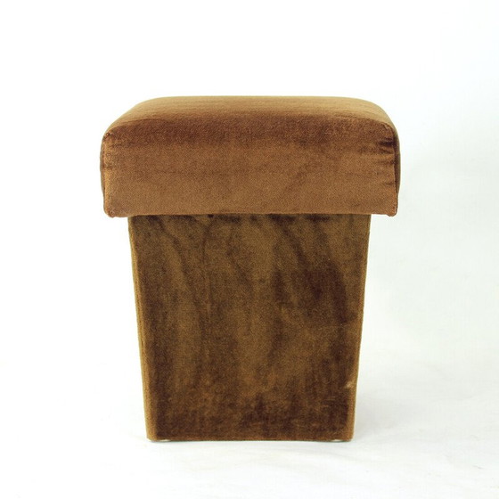 Image 1 of Vintage stool in wood and brown velvet, Czechoslovakia 1960