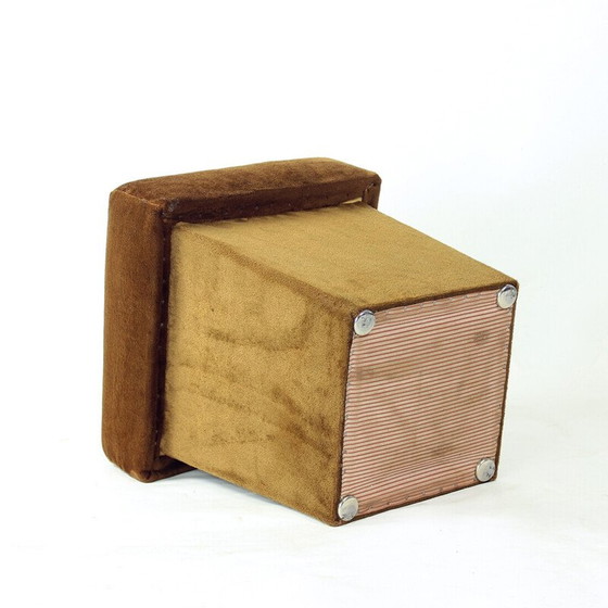 Image 1 of Vintage stool in wood and brown velvet, Czechoslovakia 1960